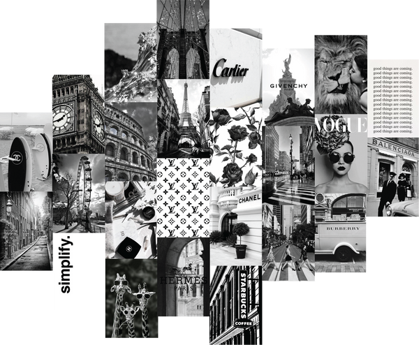 "Black and White" Aesthetic Wall Collage Set of 25
