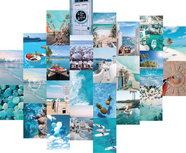 "Ocean Blue" Aesthetic Wall Collage Set of 25