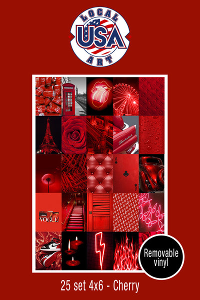 "Rich Red" Aesthetic Wall Collage Set of 25